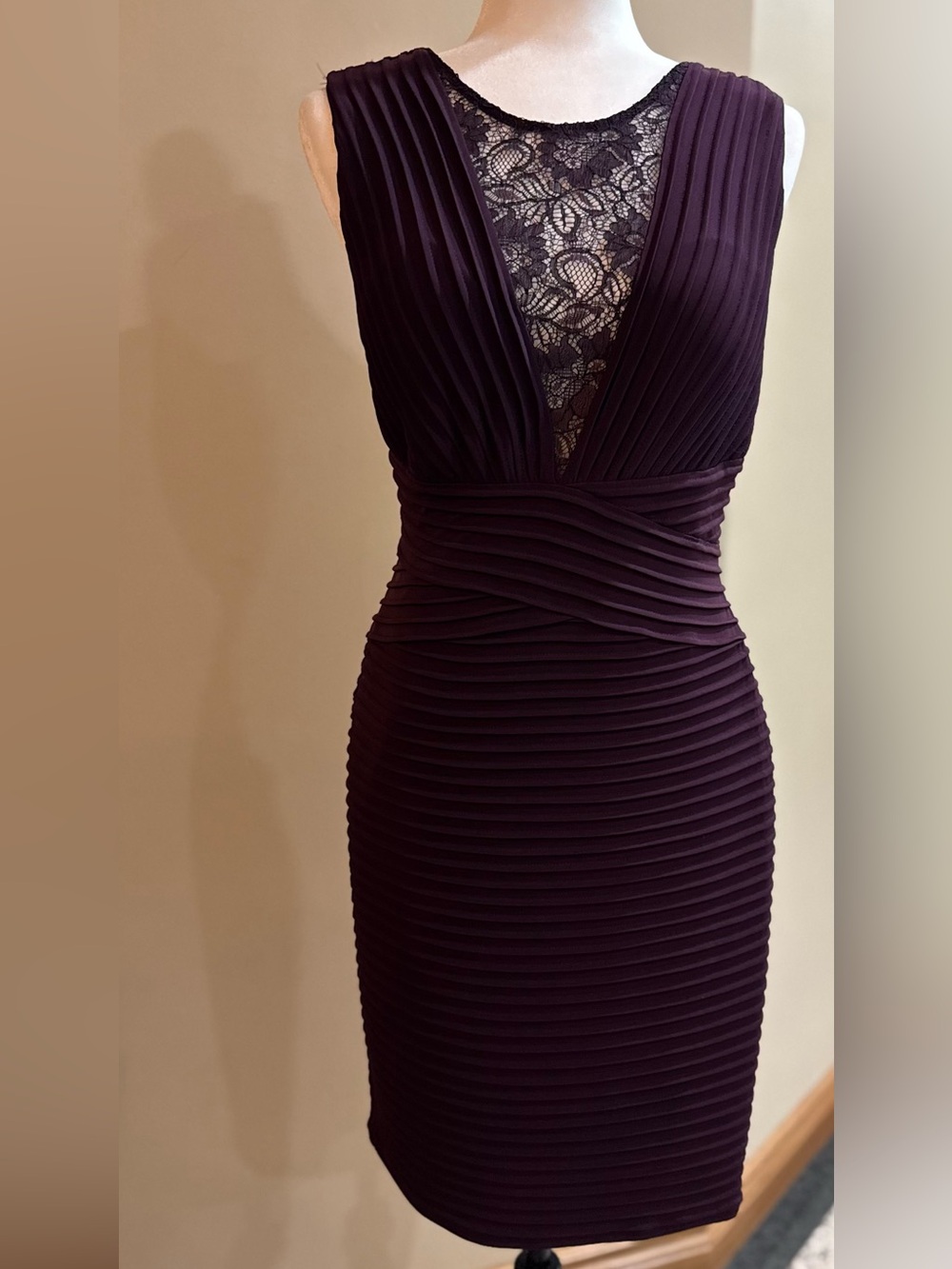 Lace-Panel Deep V Plum Chemise